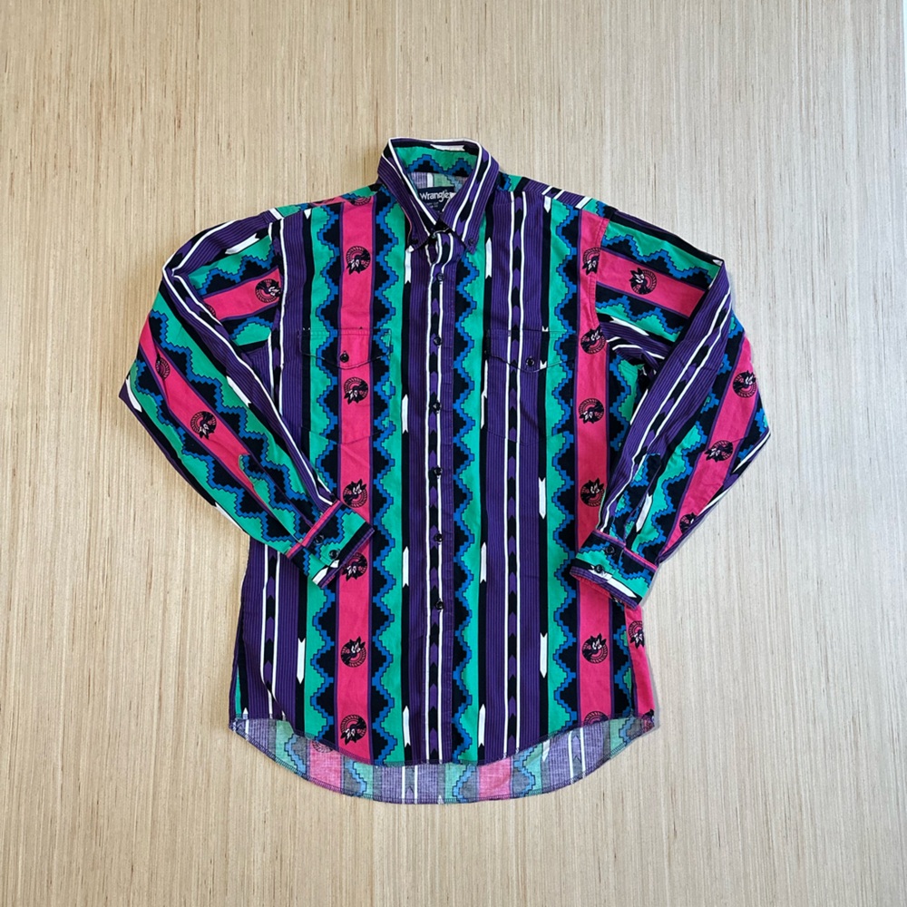 Rare 1990’s Wrangler Brush Popper Long Tail Western Shirt